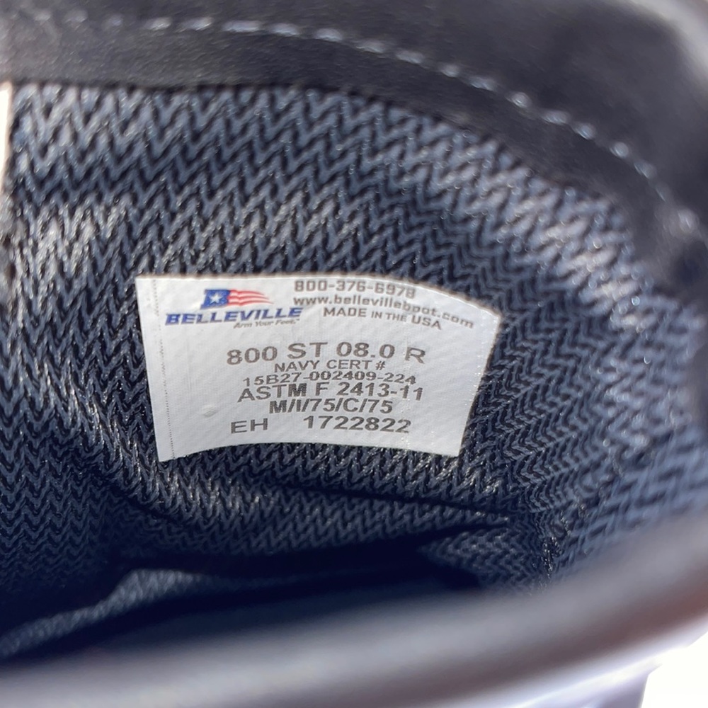 NWOT BELLEVILLE 800ST MILITARY STEEL TOE SIZE8 BLACK NAVY CERT#15B27-002409-224 - Picture 11 of 12